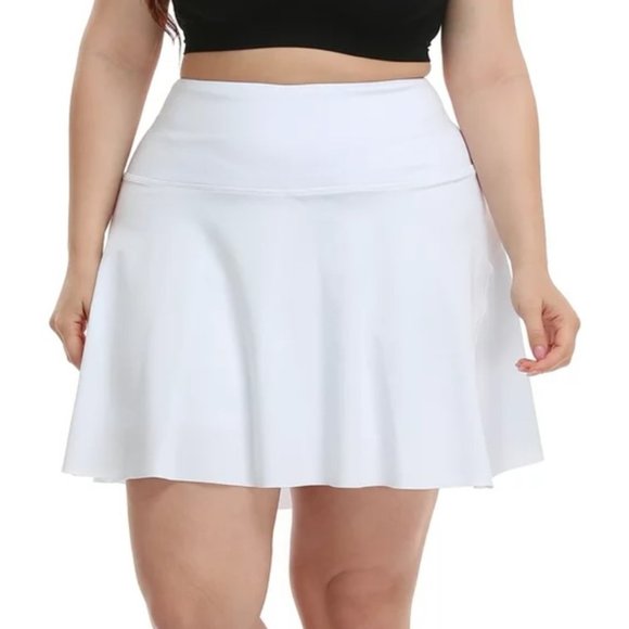NEW White Plus Sz 3X Athletic Tennis Elastic Waist Stretchy UPF 50 Skort Pockets - Picture 1 of 4